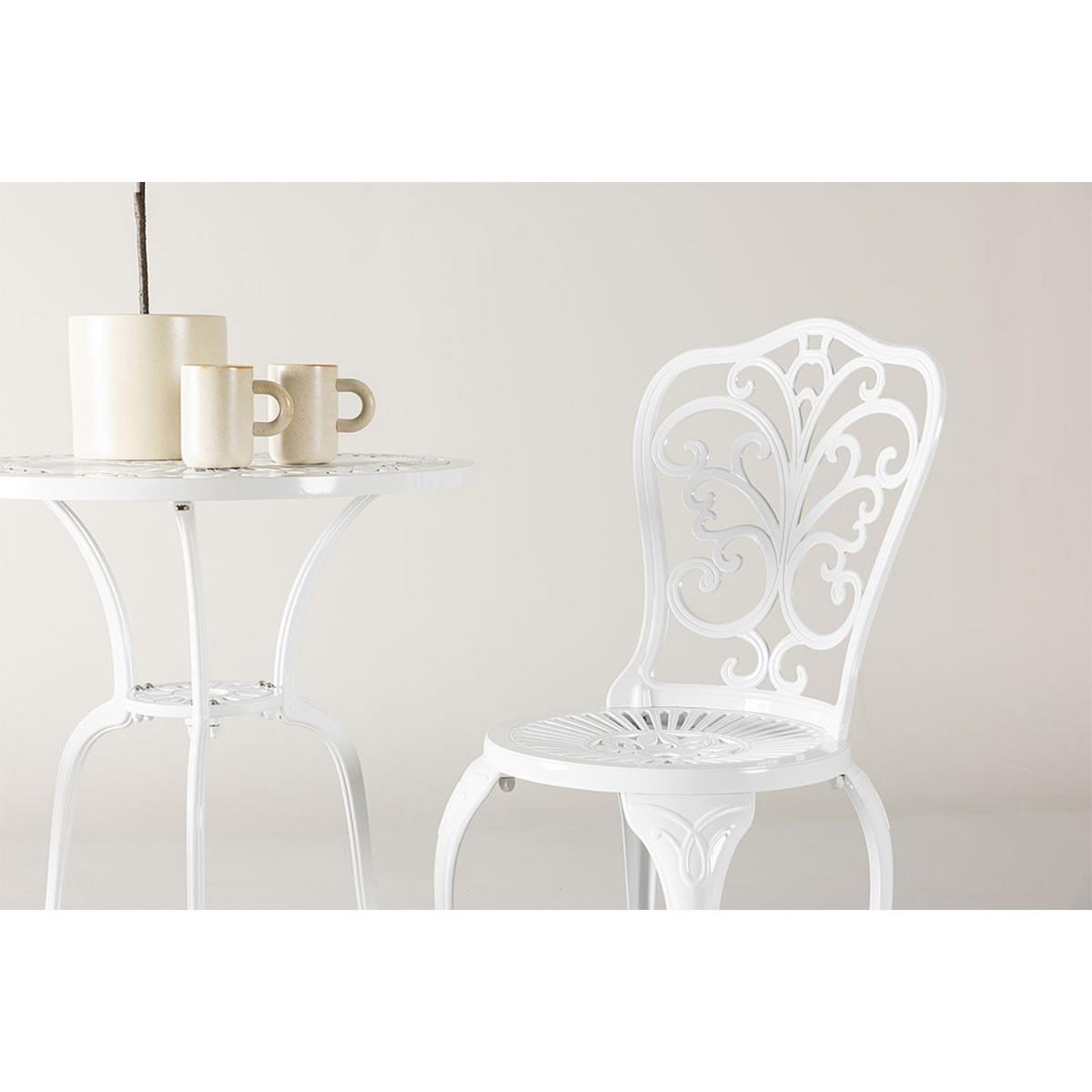 CAFÉ-SET, Nandin, Tisch Weiß, Metall, 60 x 60 x 73 cm, 3-teilig - Weiß, Metall - ebuy24