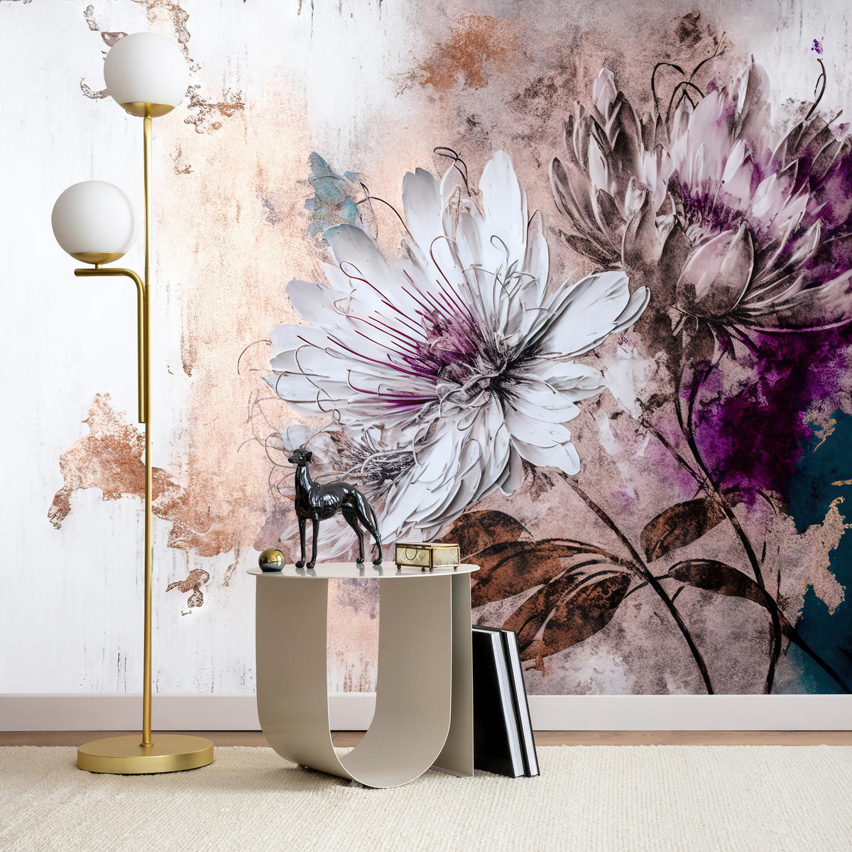 FOTOTAPETA Pre Obývaciu Izbu Kvety Listy Abstrakcia 200 x 140 cm - sivá/biela, papier (200/140cm) - Muralo