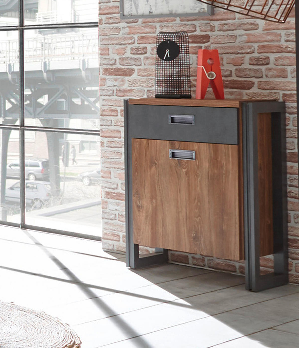 KOMMODE Eiche Stirling, Matera grau, Anrichte 55 x 81 cm - Eichefarben/Grau, Holzwerkstoff/Metall (55/81/33cm)