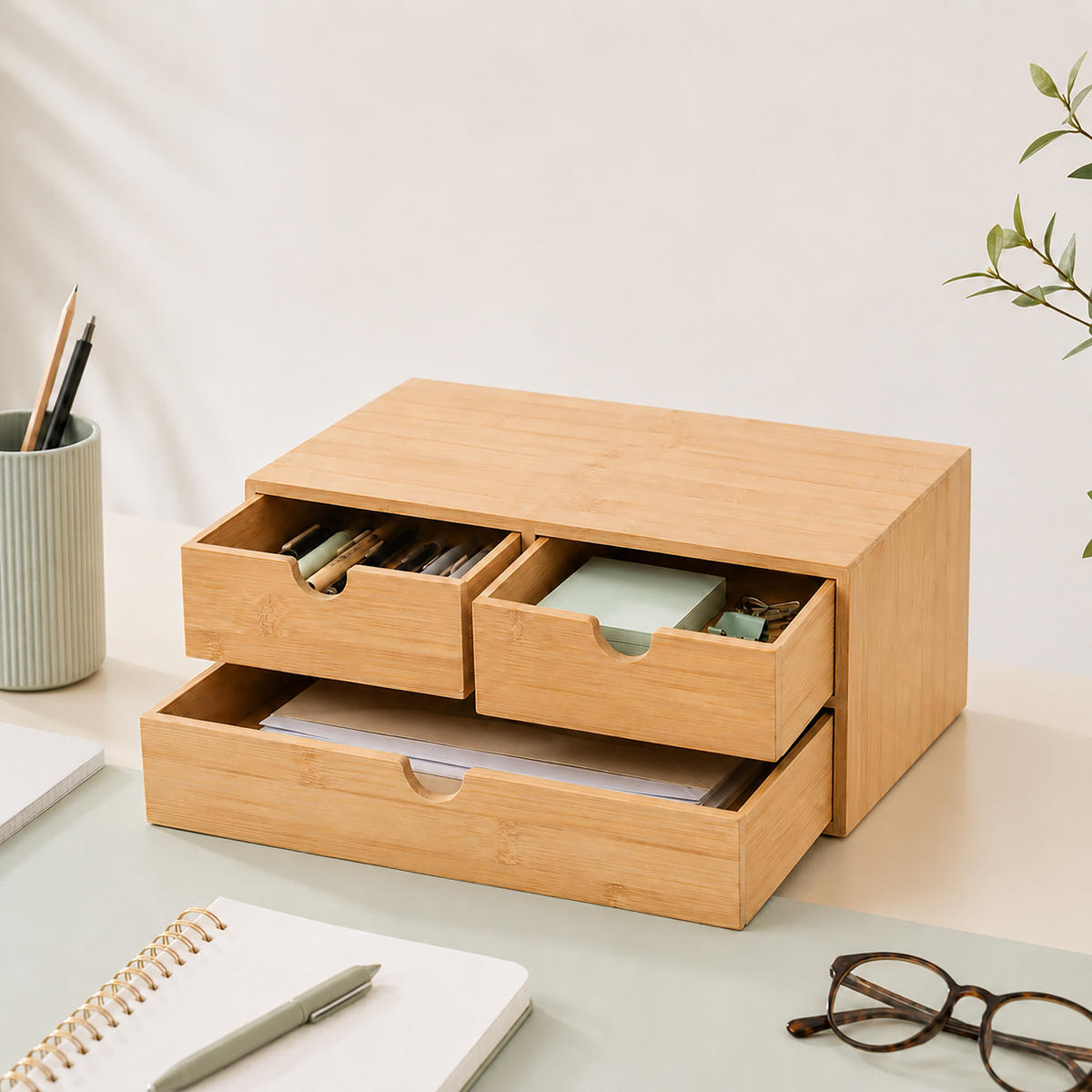 SCHUBLADENBOX Natur Bambus 14x33x21 cm - Hellbraun, Holz (21/33/13.5cm) - Relaxdays