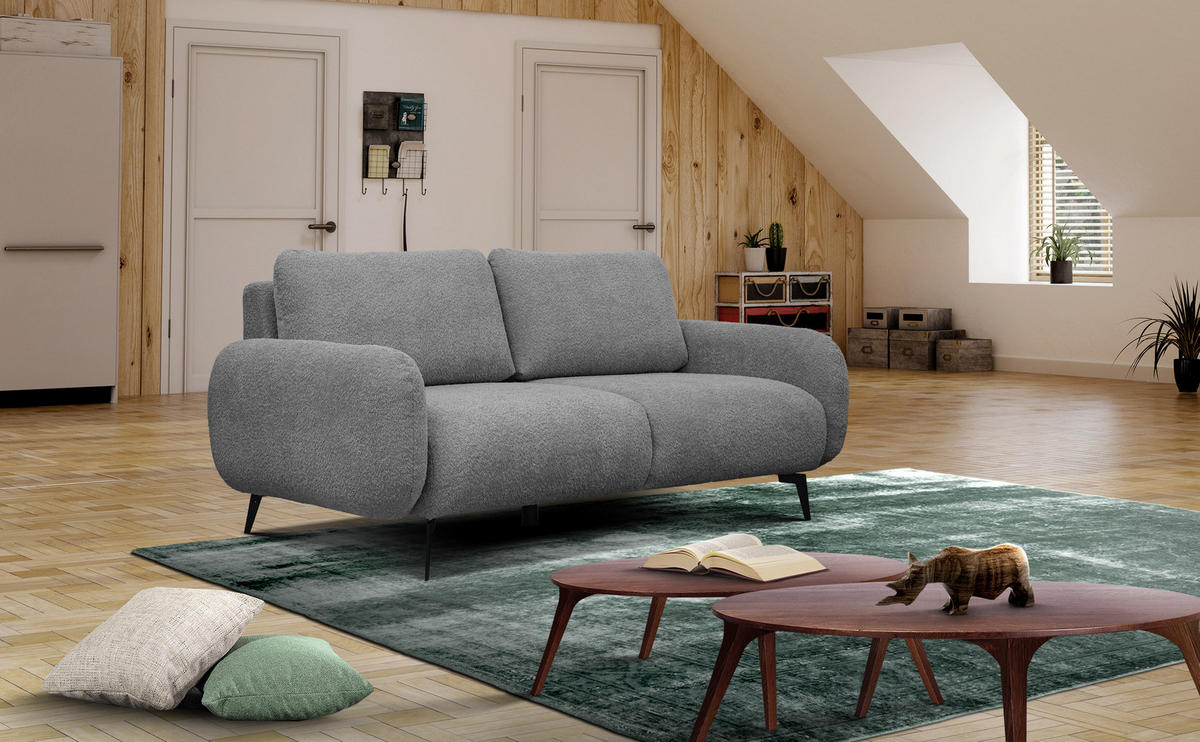 SOFA FEBE 3-Sitzer, grau - Schwarz/Grau, Holz/Textil (190/82/96cm) - Courtois Laville