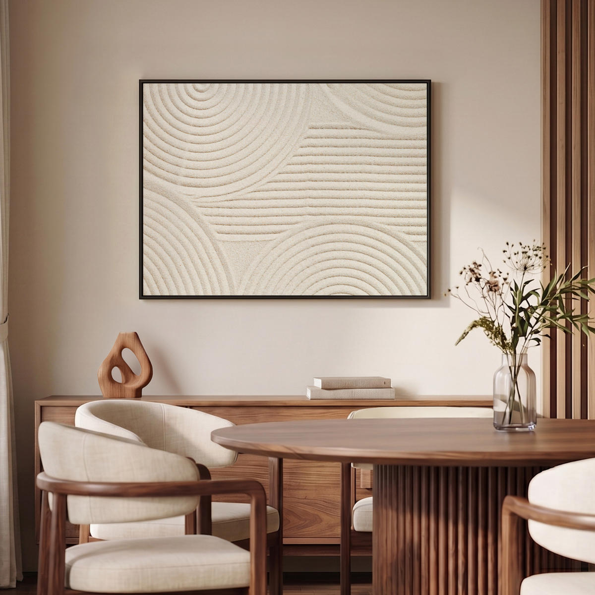 LEINWAND Bilder mit Rahmen - Muster - Abstrakt - Weiß - 100x70 - Beige, Textil (100/70cm) - MuchoWow