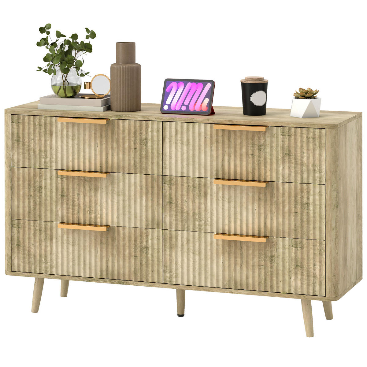 KOMOODE DE-12884 6 Schubladen, skandinavisch Eiche - Eichefarben, Holzwerkstoff (120/76/40cm) - ComfortXL