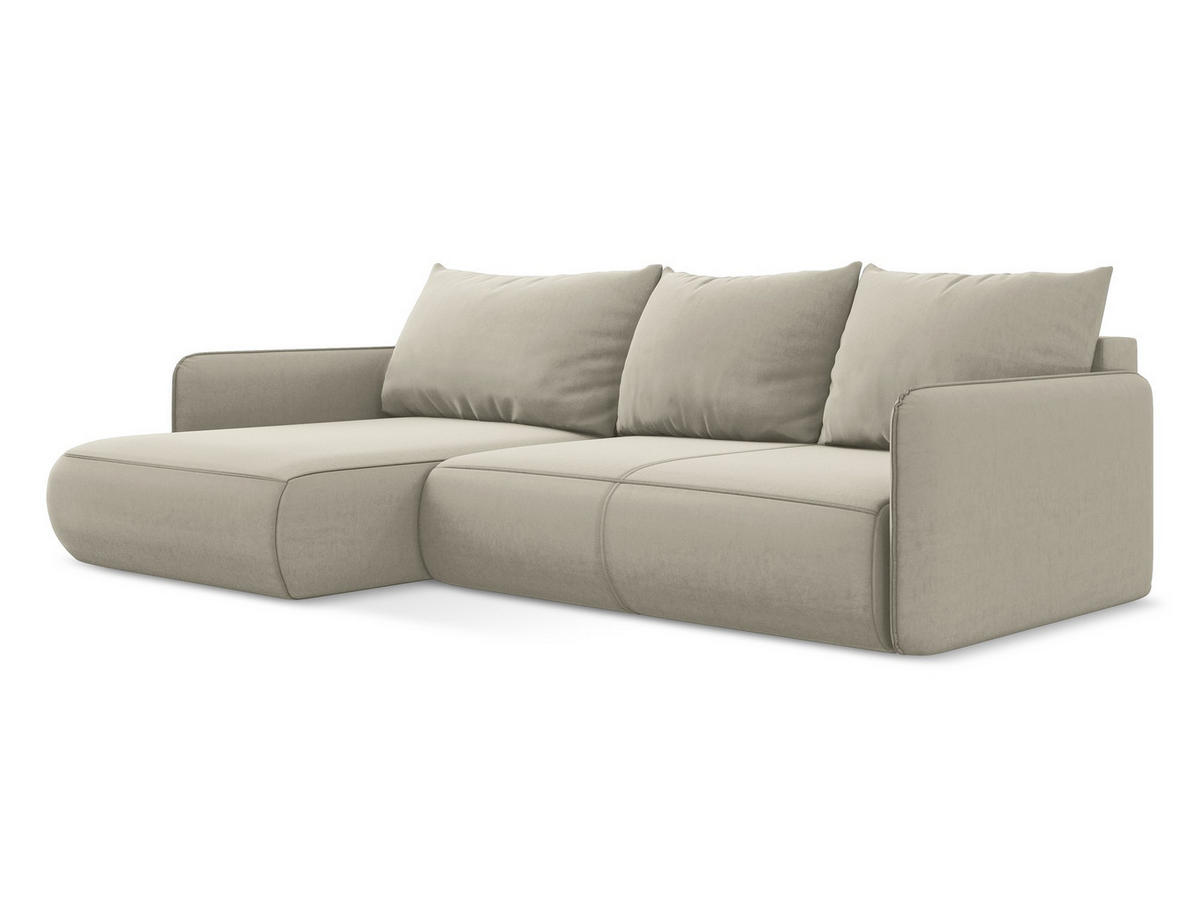 ECKSOFA mit Schlaffunktion Samt Stoff Creme - Perlmutt/Creme, Kunststoff/Textil (148/240cm) - Makamii