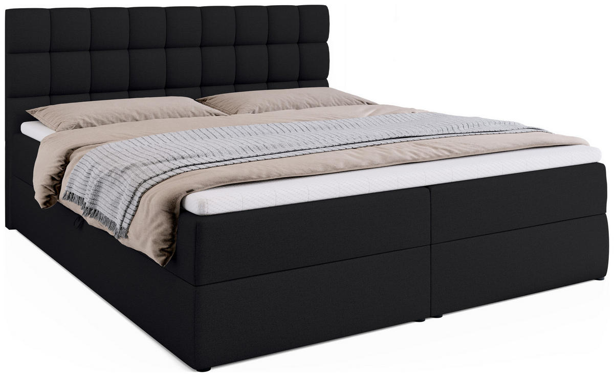 BOXBETT Dakota mit Topper 180/200 Schwarz - Schwarz, Textil (180/200cm) - Bromarkt