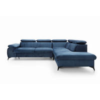 ECKSOFA FIORE Blau Velours-Stoff mit Schlaffunktion - Blau, Holz (280/193cm) - MASSENO