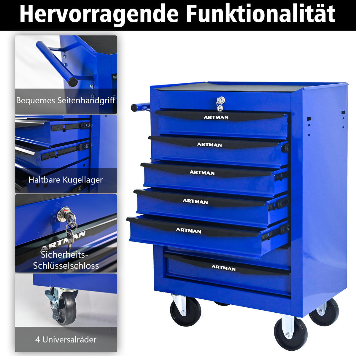 KOMBINATIONSKOFFER – 7 Schubladen, 508 mm (20 Zoll), mit 7 Schubladen, Farbgebung in Schwarz und Blau. - Multicolor, Metall (33/77.5/60cm) - DCA