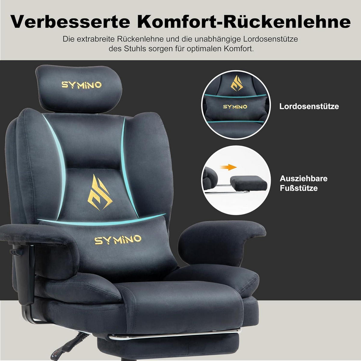 GAMING Stuhl mit Fußstütze Wildlederimitat Grau - Grau, Kunststoff (57/124/54cm)