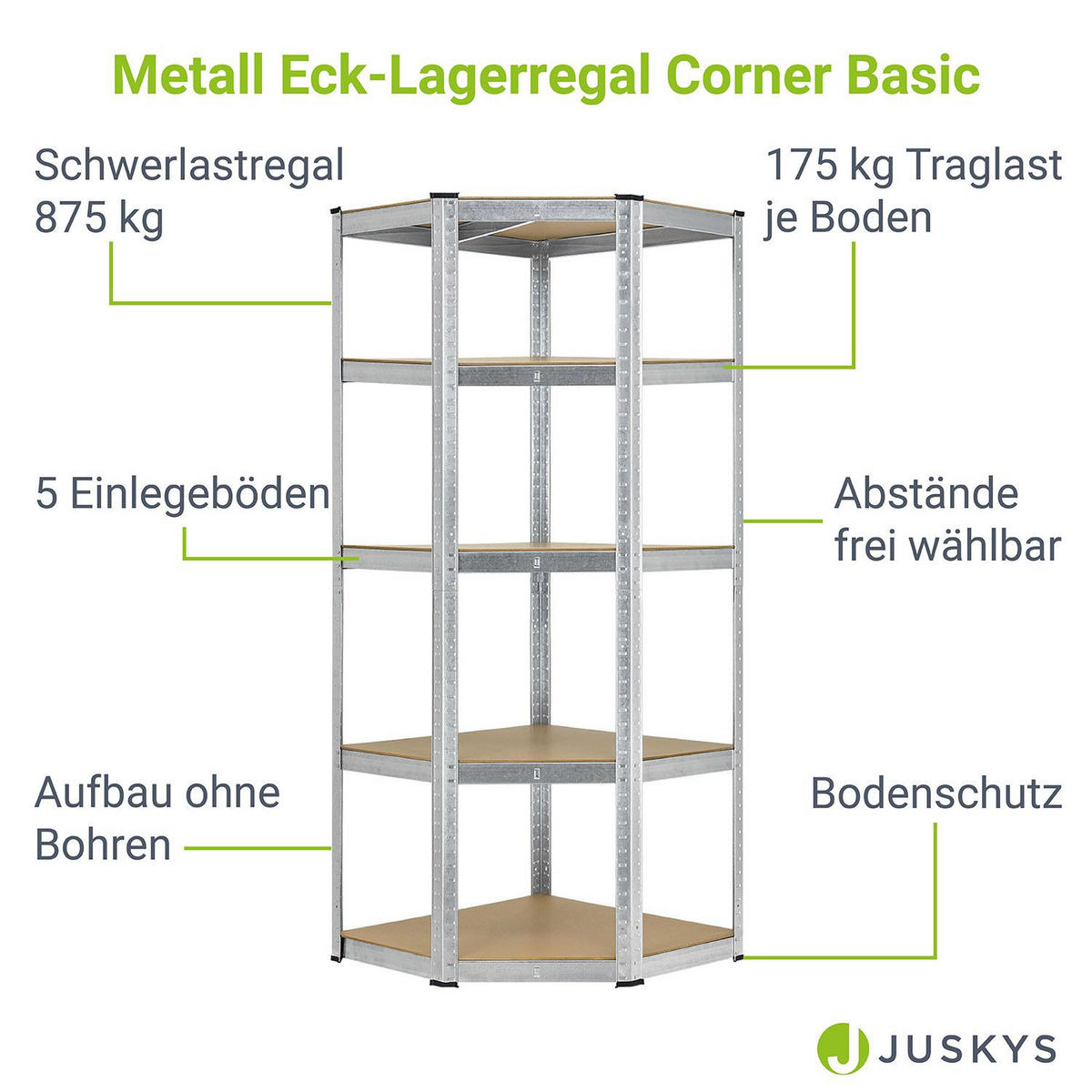 ECKREGAL Lagerregal Corner Basic verzinkt 180x70x70 cm - Silberfarben, Metall (70/180/70cm) - Juskys
