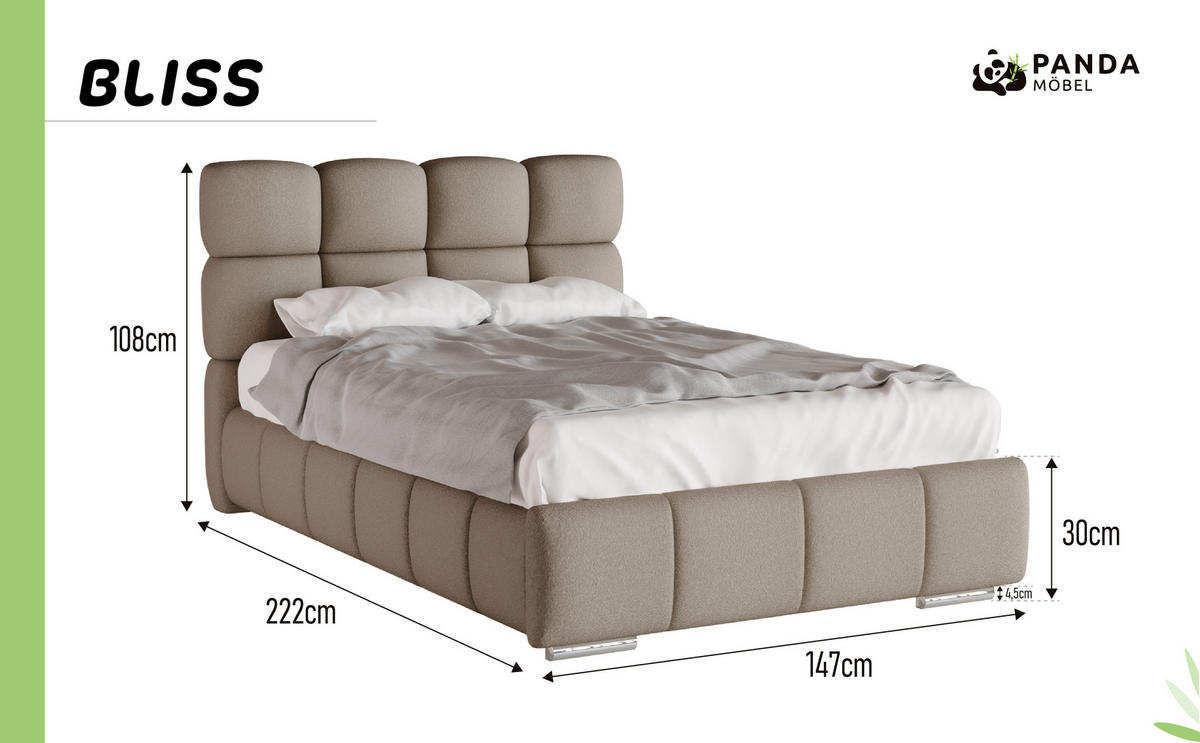 POLSTERBETT Bliss 120 x 200 cm mit Bettkasten und Lattenrost 7zonen Multipocketmatratze CIRA (24cm) - braun - Braun, Holz (120/200cm) - Panda Möbel