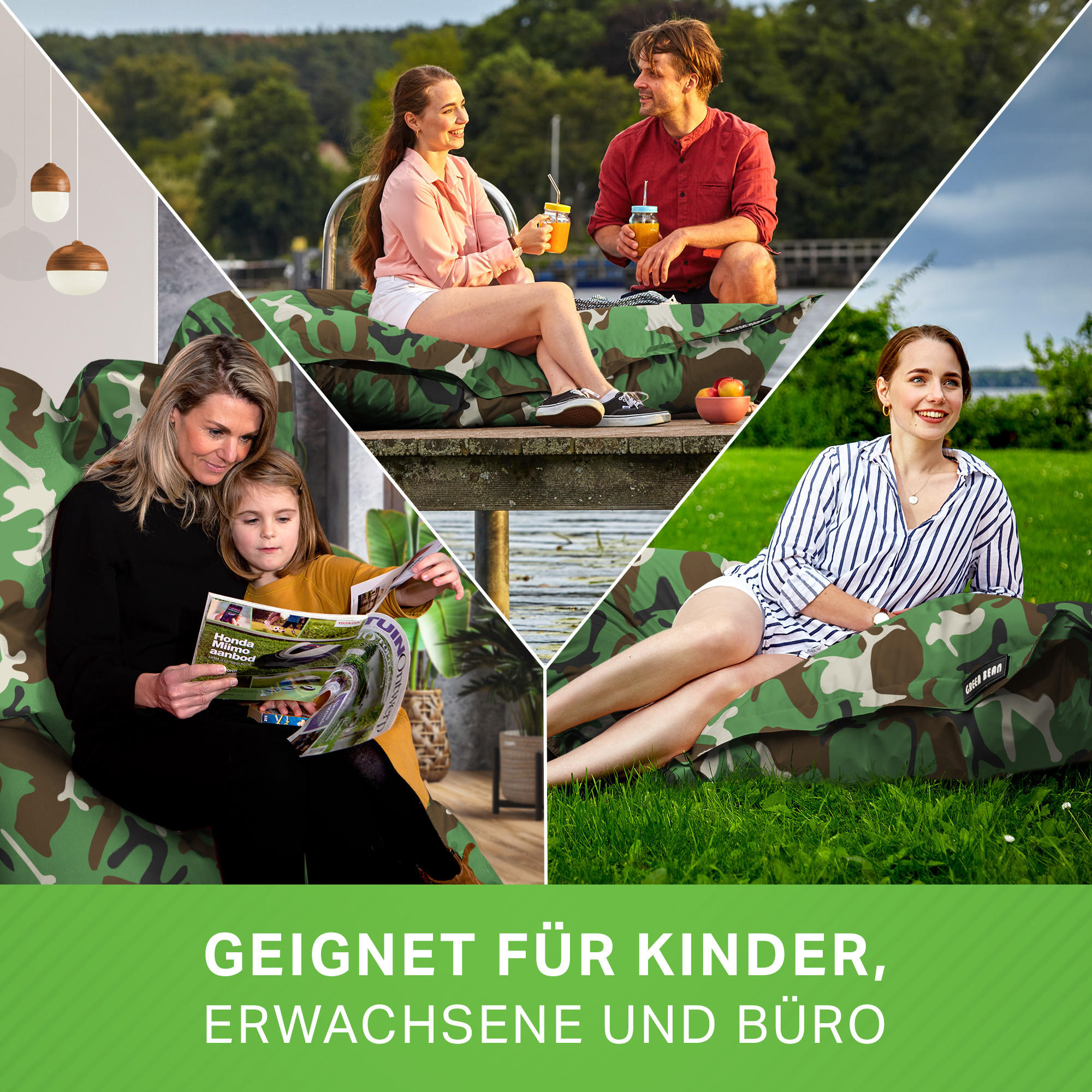 RIESEN-SITZSACK "Square" 140x180cm 380 L - Braun/Grün, Textil (140/25/180cm) - Green Bean