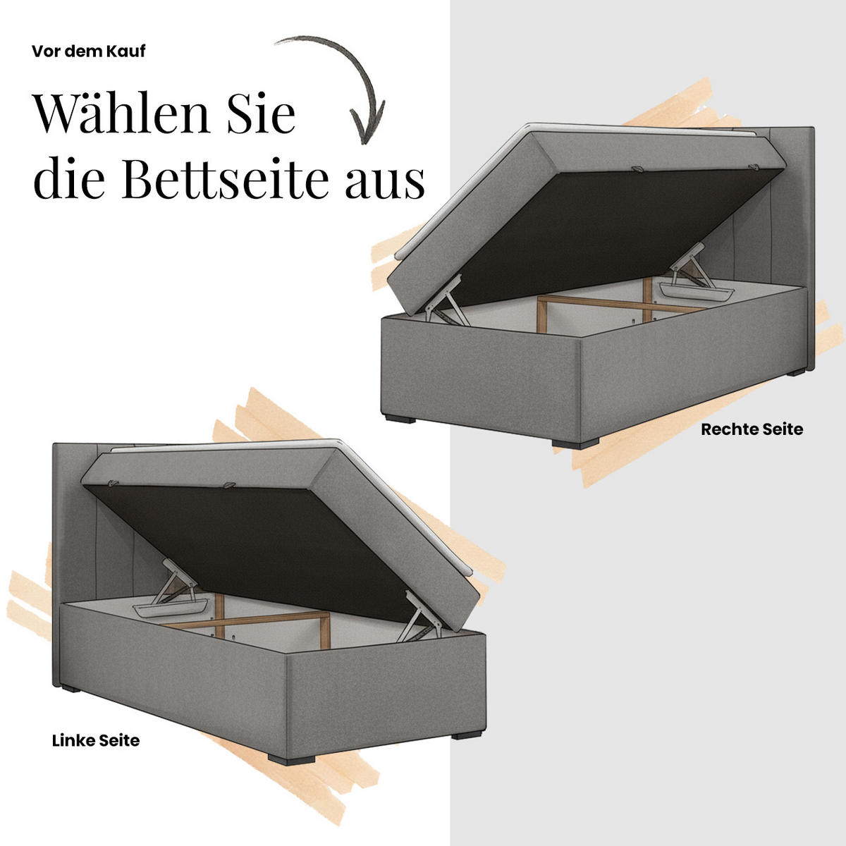 JUGENDBETT TILIO 90/200 - Grau - H4 - Rechts Seite - Grau, Textil (90/200cm) - MKS