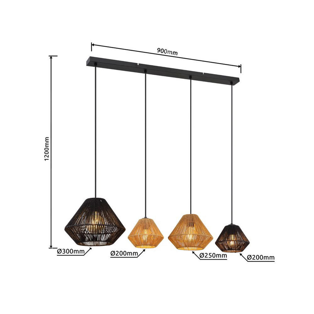 LED HÄNGELEUCHTE Naturseile Schwarz Beige - Schwarz, Metall (103/30/120cm) - Globo Lighting
