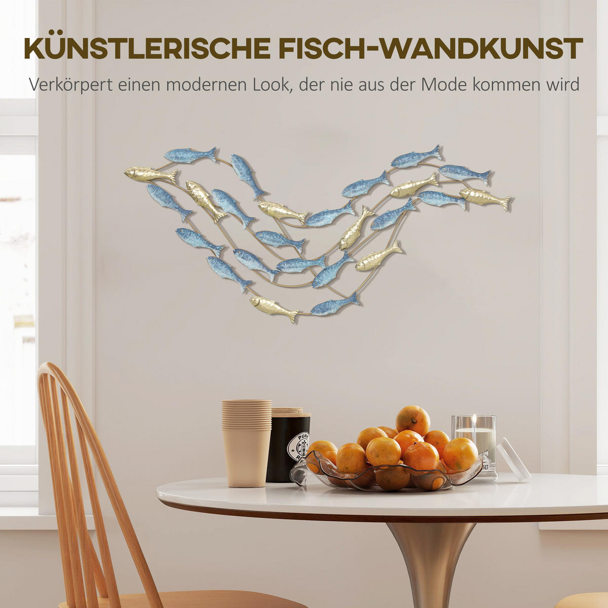 WANDDEKO Luxuriöse Wandbild mit Fischdesign Wanddekoration Metallbild Hellblau - Hellblau, Metall (3.8/50.2/99.7cm) - HOMCOM