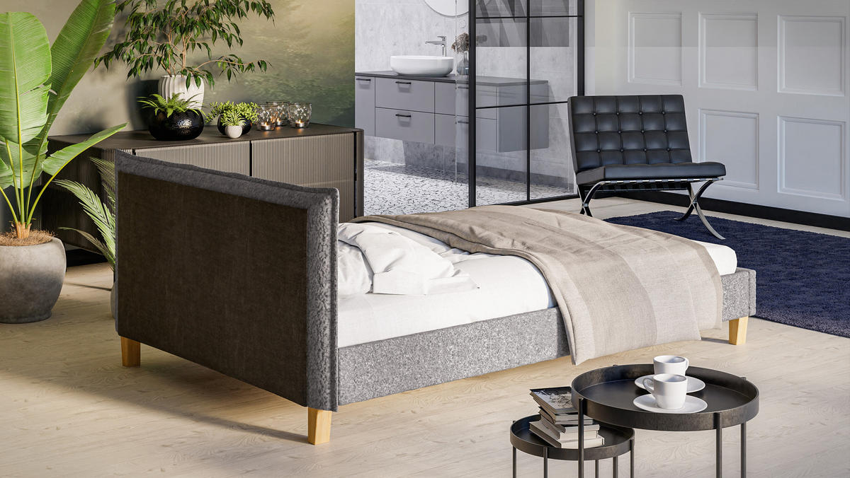 POLSTERBETT Arles 140/200 cm Boucle-Stoff - Hellbraun/Grau, Holz/Textil (140/200cm) - S-Style Möbel