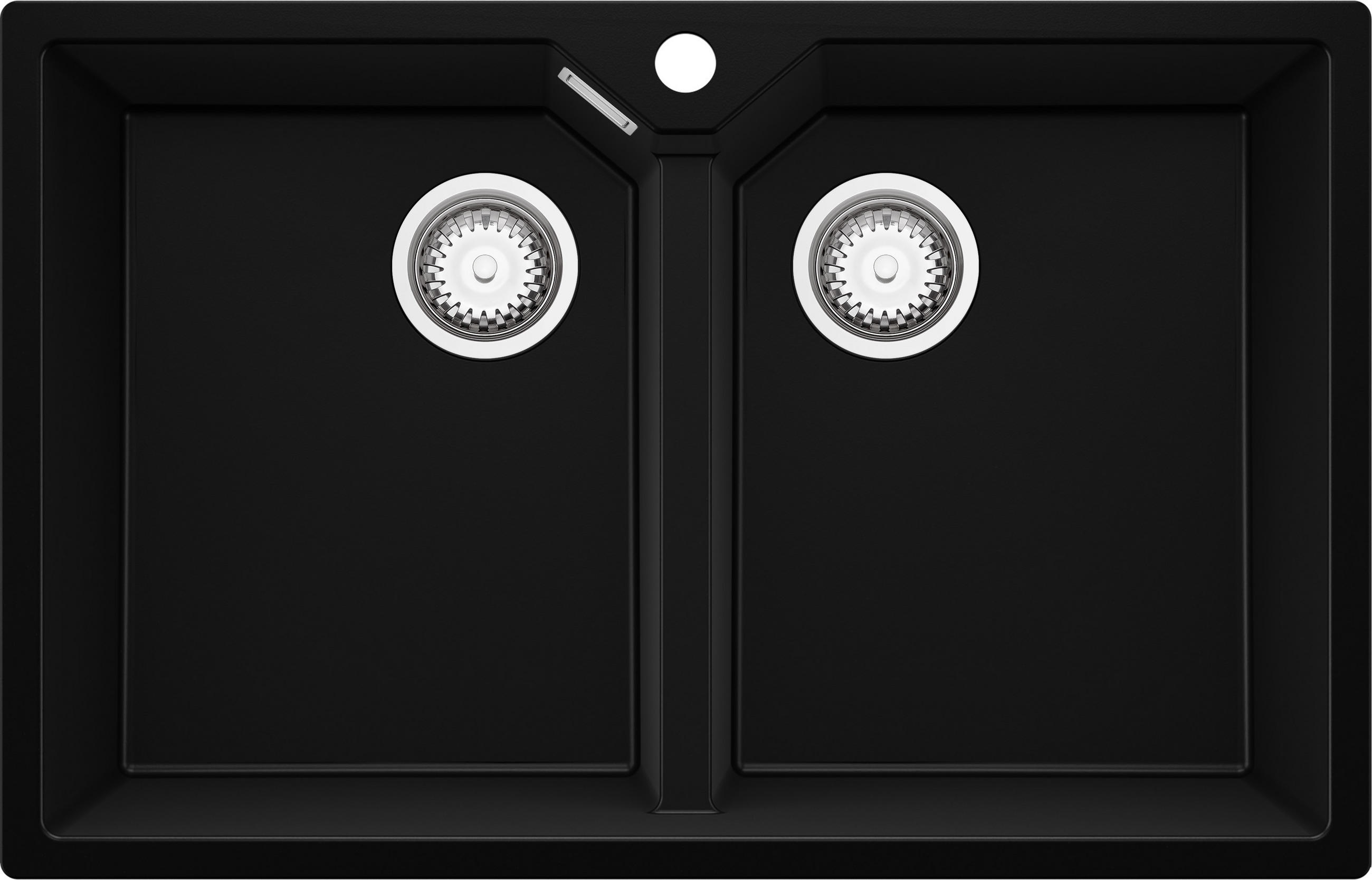 SPÜLBECKEN Madrid Twin, 2-er set Schwarz 78/50 cm 2 Becken + Ablauf-Set ab 80er Unterschrank - Chromfarben/Schwarz, Kunststoff (78/19/50cm) - Primagran