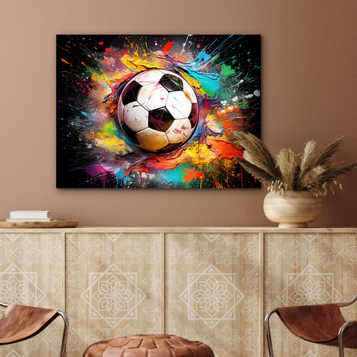 KOVOVÝ OBRAZ Futbal - Farba - Farby - Čierna - Biela 80x60 cm - biela, kov (80/60cm) - MuchoWow