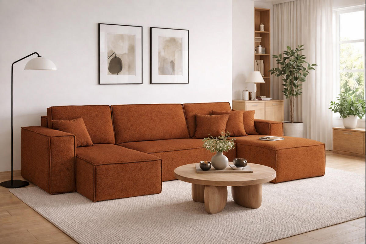 ECKSOFA U-Form Mit Schlaffunktion Und Bettkasten BEST Stoff Neve Kupfer - Kupferfarben, Holz/Kunststoff (312/142cm) - Kaiser Möbel