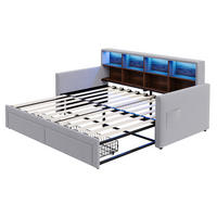 AUSZIEHBETT 90/180/190 cm DE-02121, in Hellgrau, mit LED, Staufächern und 2 Schubladen - Hellgrau, Metall (90/190cm) - ComfortXL