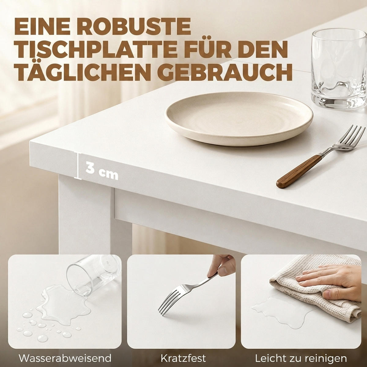ESSTISCH Spanplatte Weiß - Weiß, Holzwerkstoff (120/60/75.5cm) - HOMCOM
