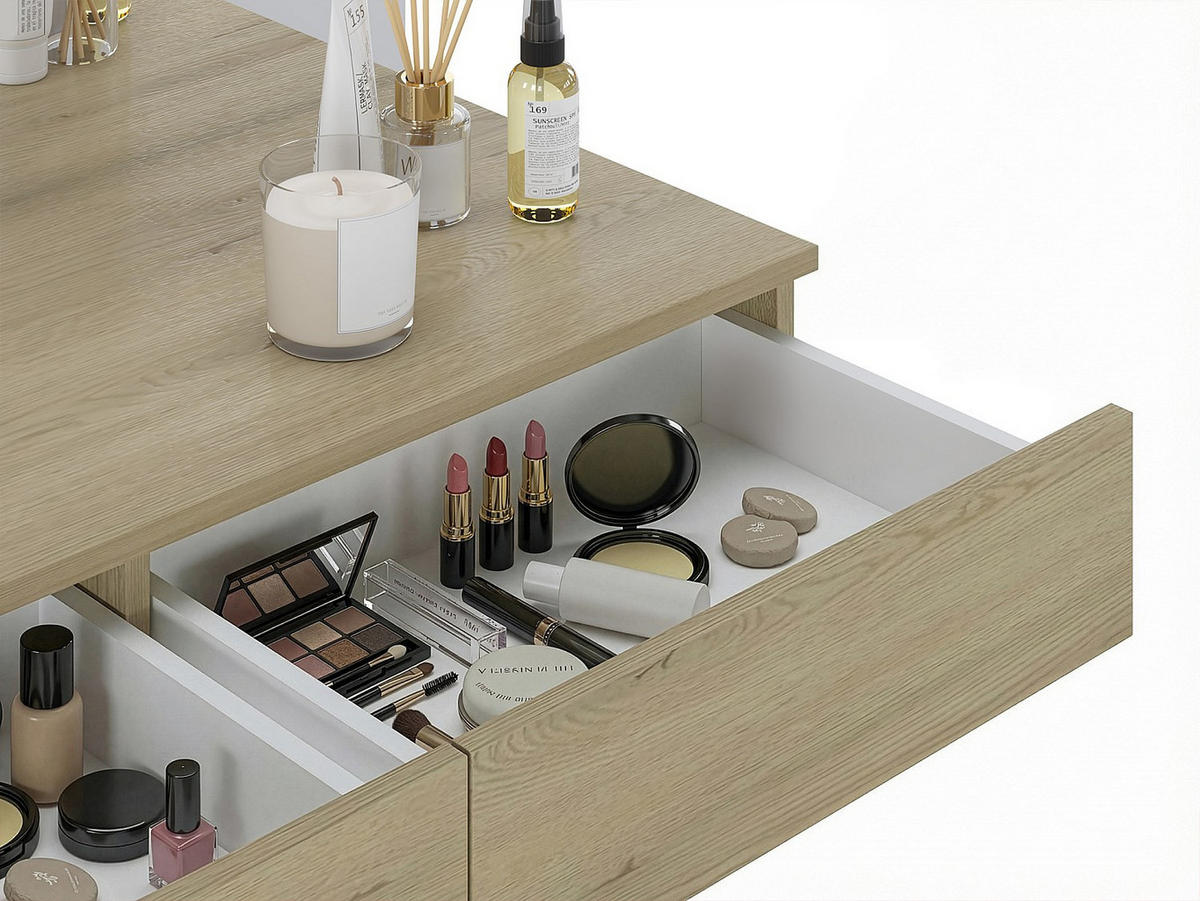 SCHMINKTISCH - 100.2 cm x 42.2 cm - holz - naturfarben hell Jineza - Naturfarben, Holz (100.2/111.5/42.2cm) - Vente-Unique