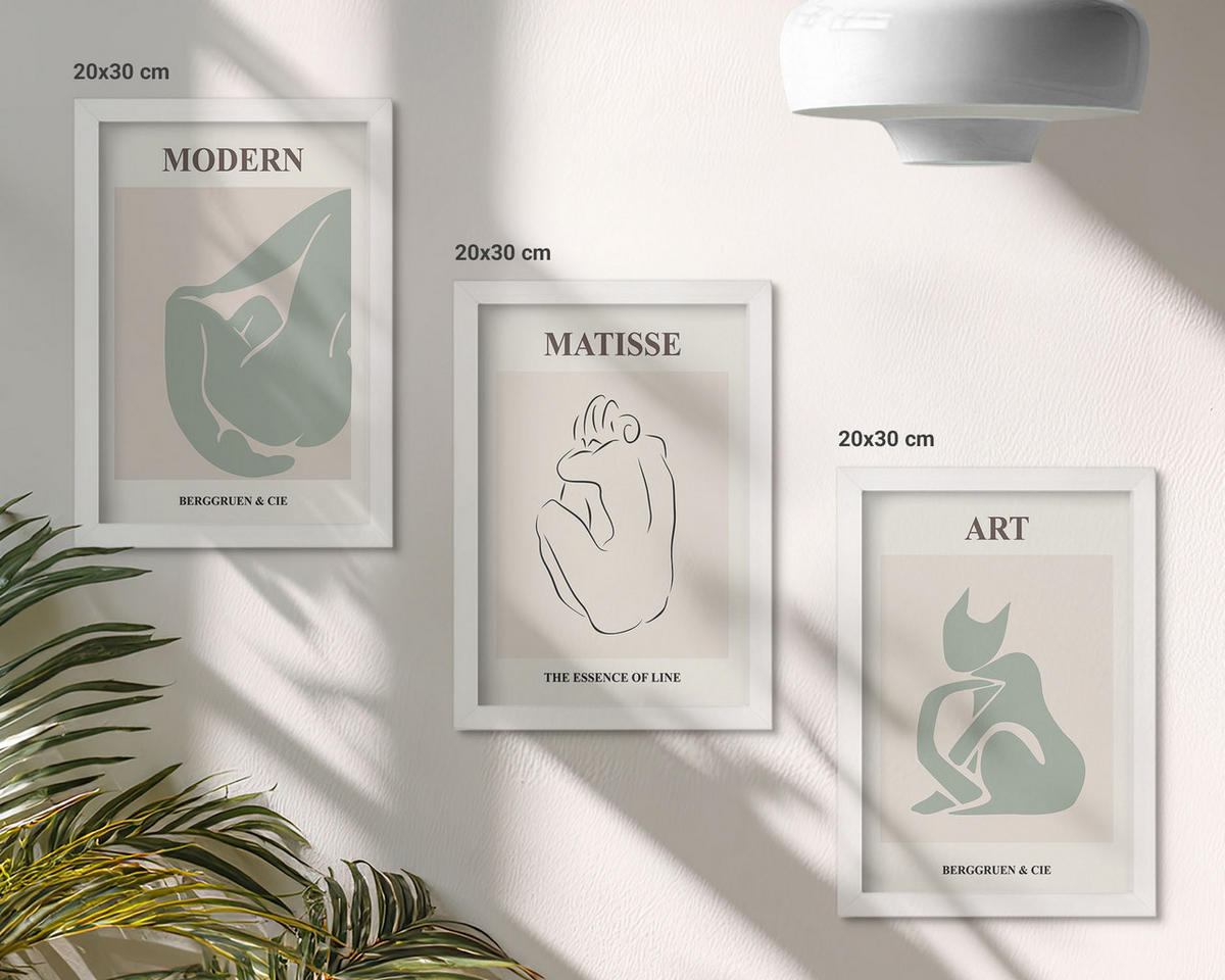 WANDBILDER 3er-Set - 20x30 cm Weißer Rahmen - Abstrakte Pastellfiguren - Weiß, Kunststoff (20/30cm) - ArtPrintCave