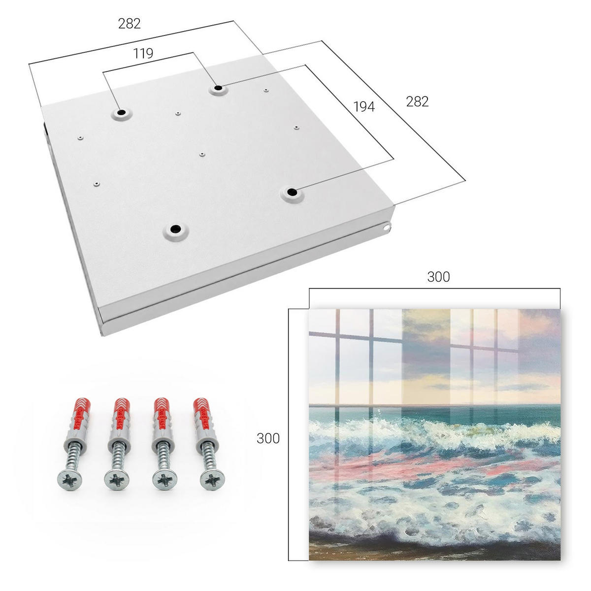 SCHLÜSSELBOX Weiß 30x30 cm – Türöffnung nach rechts - Meereslandschaft - Blau, Metall (30/30/5cm) - TULUP