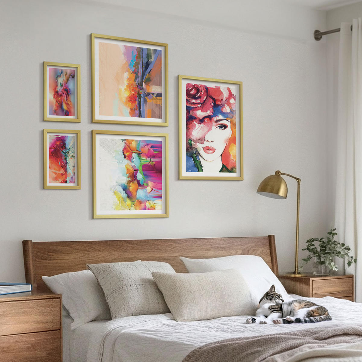 BILDER SET 5er Set - 50x50 cm & 20x30 cm & 40x60 cm Goldrahmen - Italienische Flüsse, Hügel, Straße - Goldfarben, Kunststoff (40/60cm) - TULUP