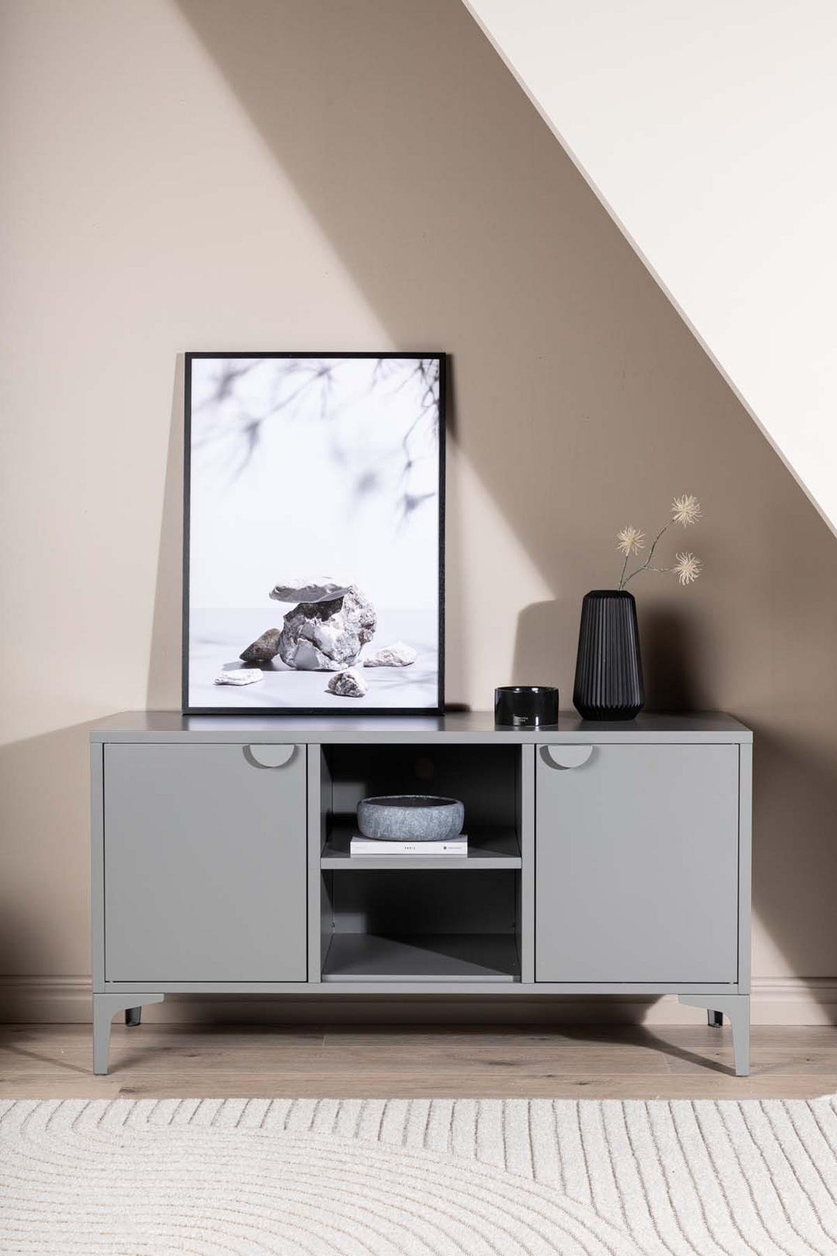TV-MÖBEL, Piring, Hellgrau, Stahl, 120 x 40 x 63 cm - Hellgrau, Metall (120/63/40cm) - ebuy24