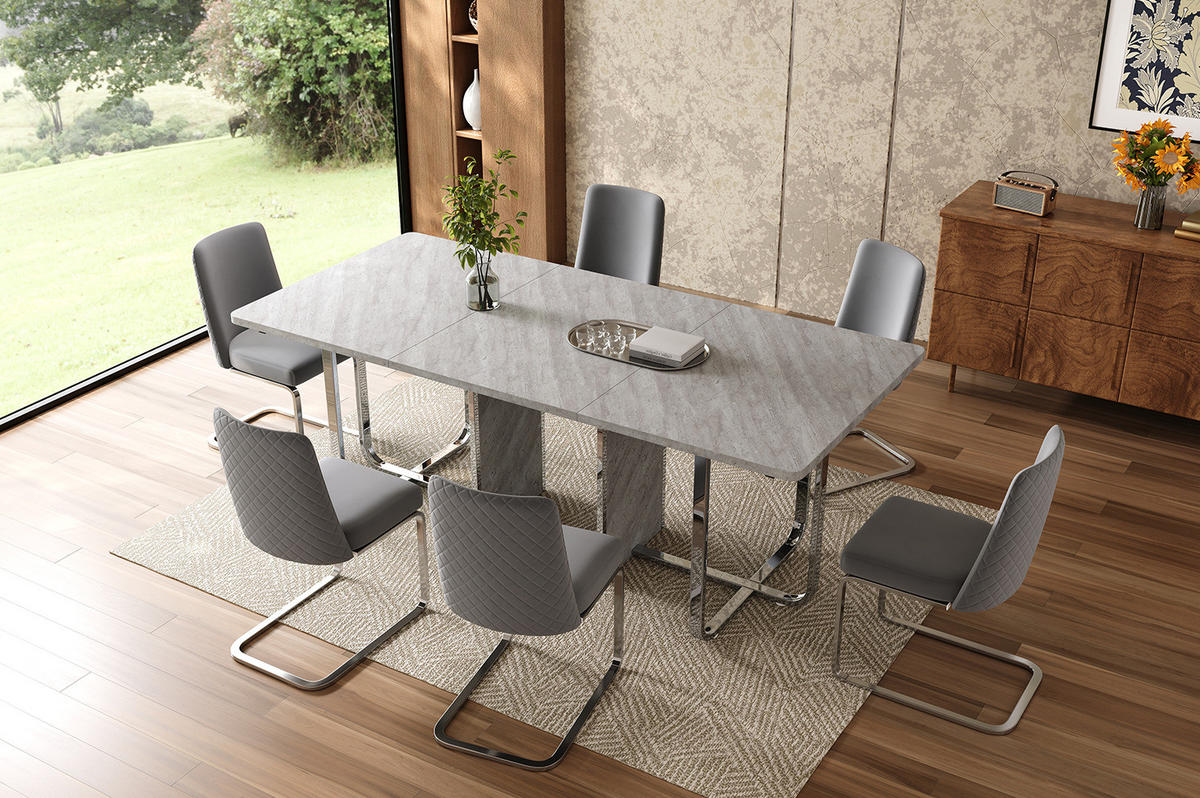 ESSTISCH 180/75/80 cm Grau aus MDF und Metall mit Metallbeinen - Grau, Holzwerkstoff (180/80/75cm) - OKMYHOME