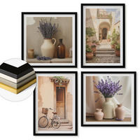 WANDBILDER 4er-Set - 50x50 cm & 40x60 cm Schwarzer Rahmen - Lavendelblüten und Architektur - Schwarz, Kunststoff (50/50cm) - ArtPrintCave