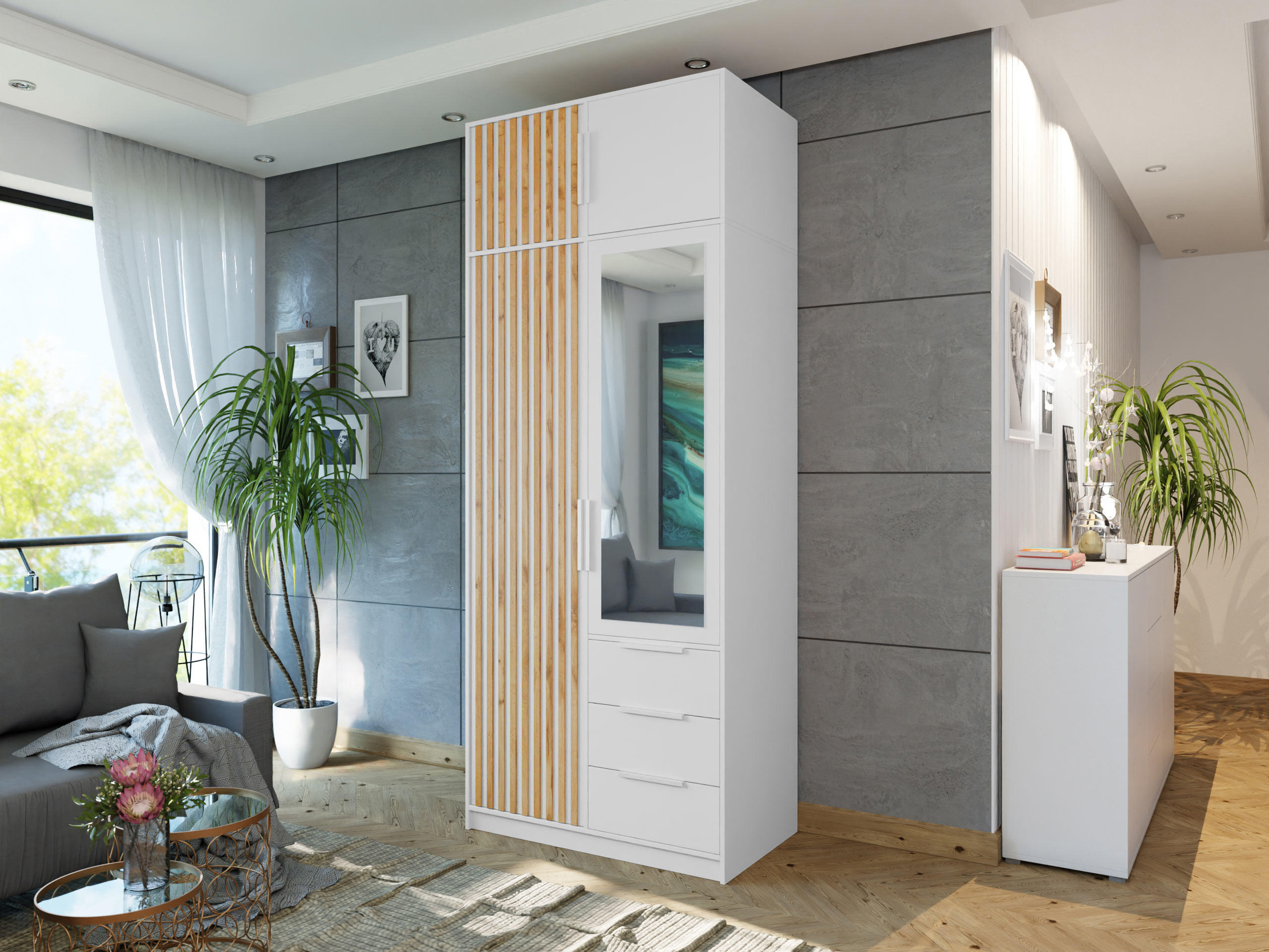 KLEIDERSCHRANK Bali Lux D2 mit Schrankaufsatz - Weiß, Holzwerkstoff/Metall (100/245/58cm) - MIRJAN24