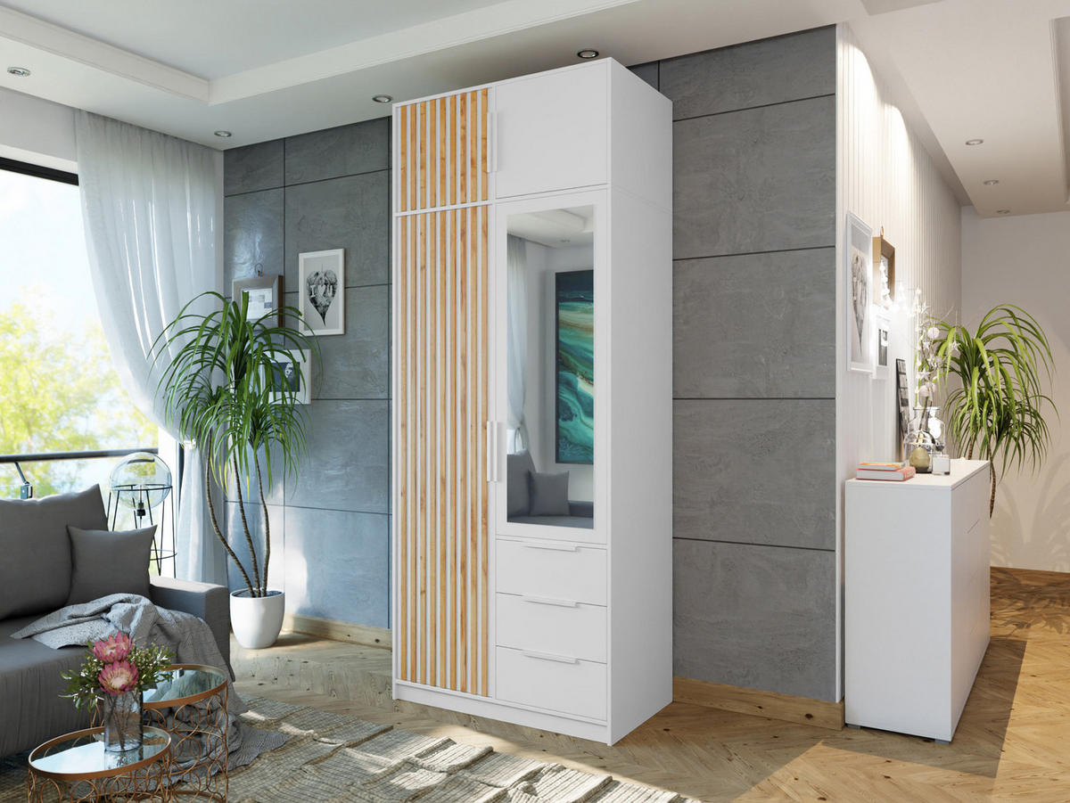 KLEIDERSCHRANK Bali Lux D2 mit Schrankaufsatz - Weiß, Holzwerkstoff/Metall (100/245/58cm) - MIRJAN24