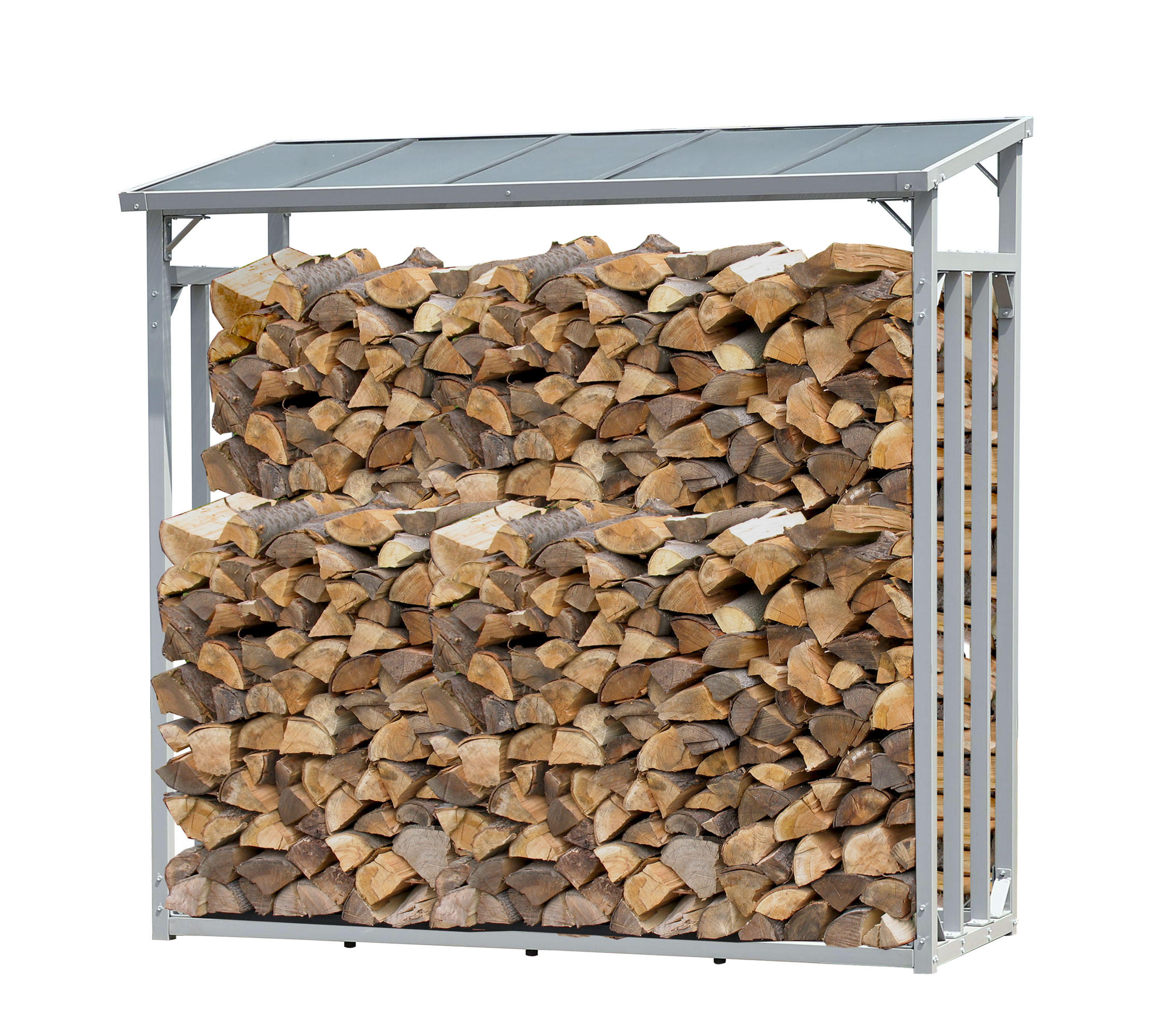 KAMINHOLZREGAL Außen 143x70x145 cm Aluminium Grau 1,6 m³ / 2,5 SRM - Grau, Metall (143/145/70cm) - QUICK STAR