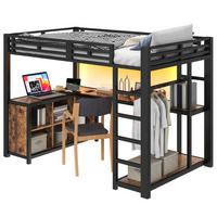 HOCHBETT 140/200 cm in Schwarz mit LED, USB, Schreibtisch und Stauraum - Schwarz, Holzwerkstoff/Metall (140/200cm) - STILVORA
