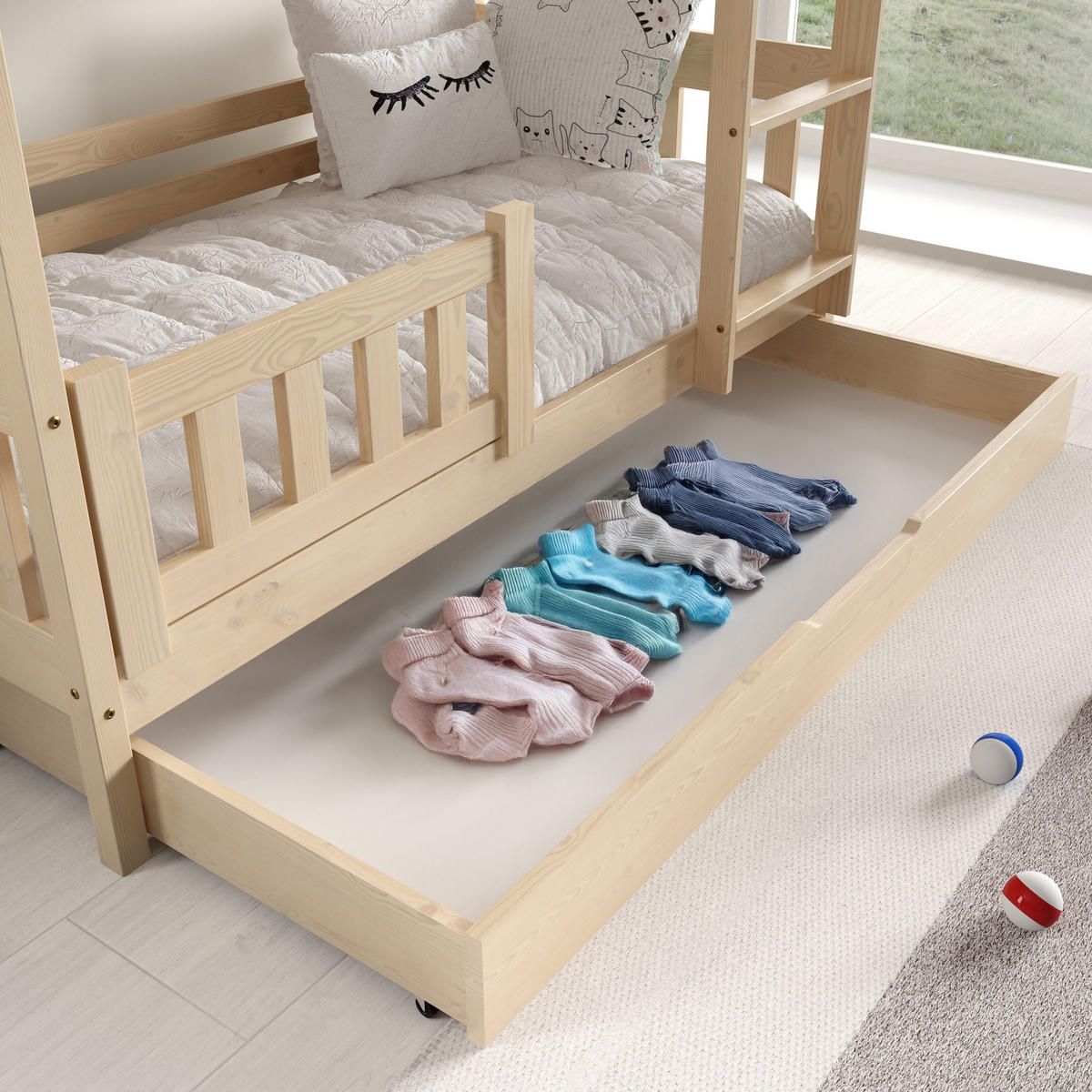 ETAGENBETT LUCIA mit Bettkasten 80x190 cm Kieferfarben - Kieferfarben, Holz (80/190cm) - MASSENO