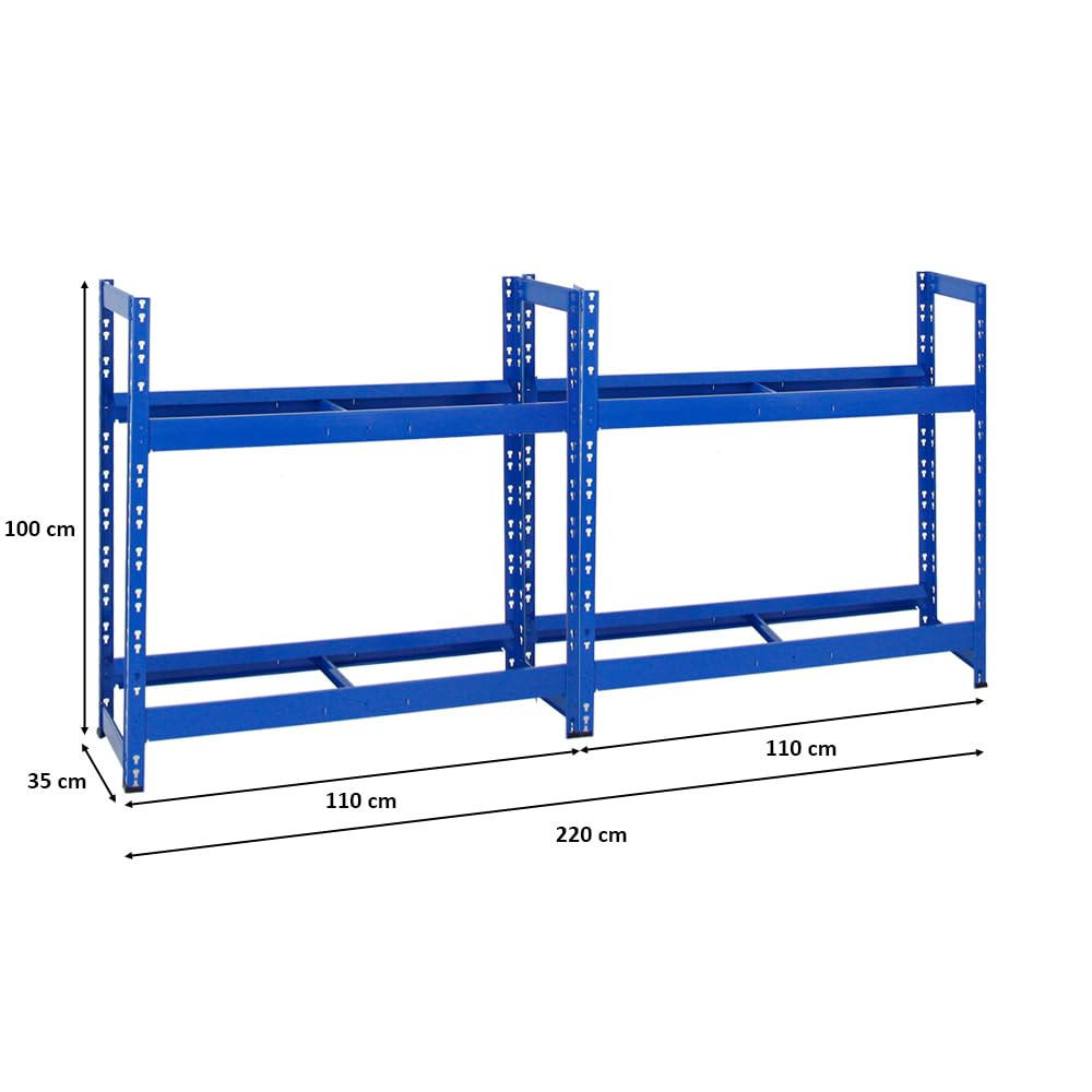 REIFENREGAL Tiger 2er-Set mit 2x 100x110x35 cm 150 kg Fachlast bis zu 16 Reifen mit Ebenen Blau - Blau, Metall (220/100/35cm) - PROREGAL