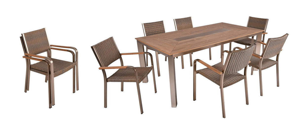 GARTEN-SITZGRUPPE Alwin 9-teilig Stuhl Klassik geschlossen Gartenmöbel-Set - Braun, Kunststoff - DELUKE