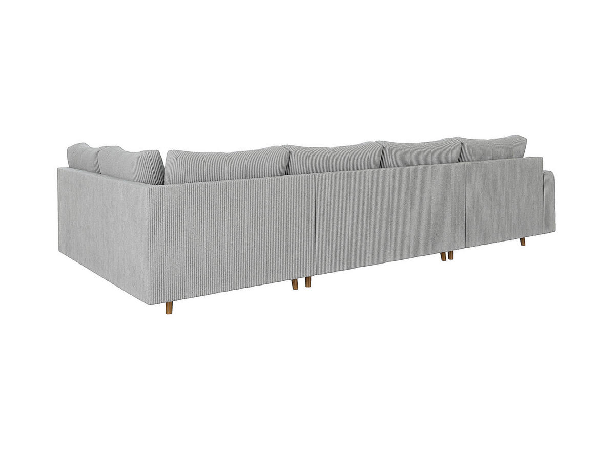 WOHNLANDSCHAFT inkl. Hocker Alma Hellgrau Cord - Hellgrau/Braun, Holz/Textil (310/81/161cm) - S-Style Möbel