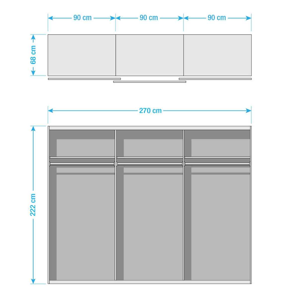 SCHWEBETÜRENSCHRANK - Weiß Hochglanz/Weiß, Holzwerkstoff (270/222/68cm) - home24
