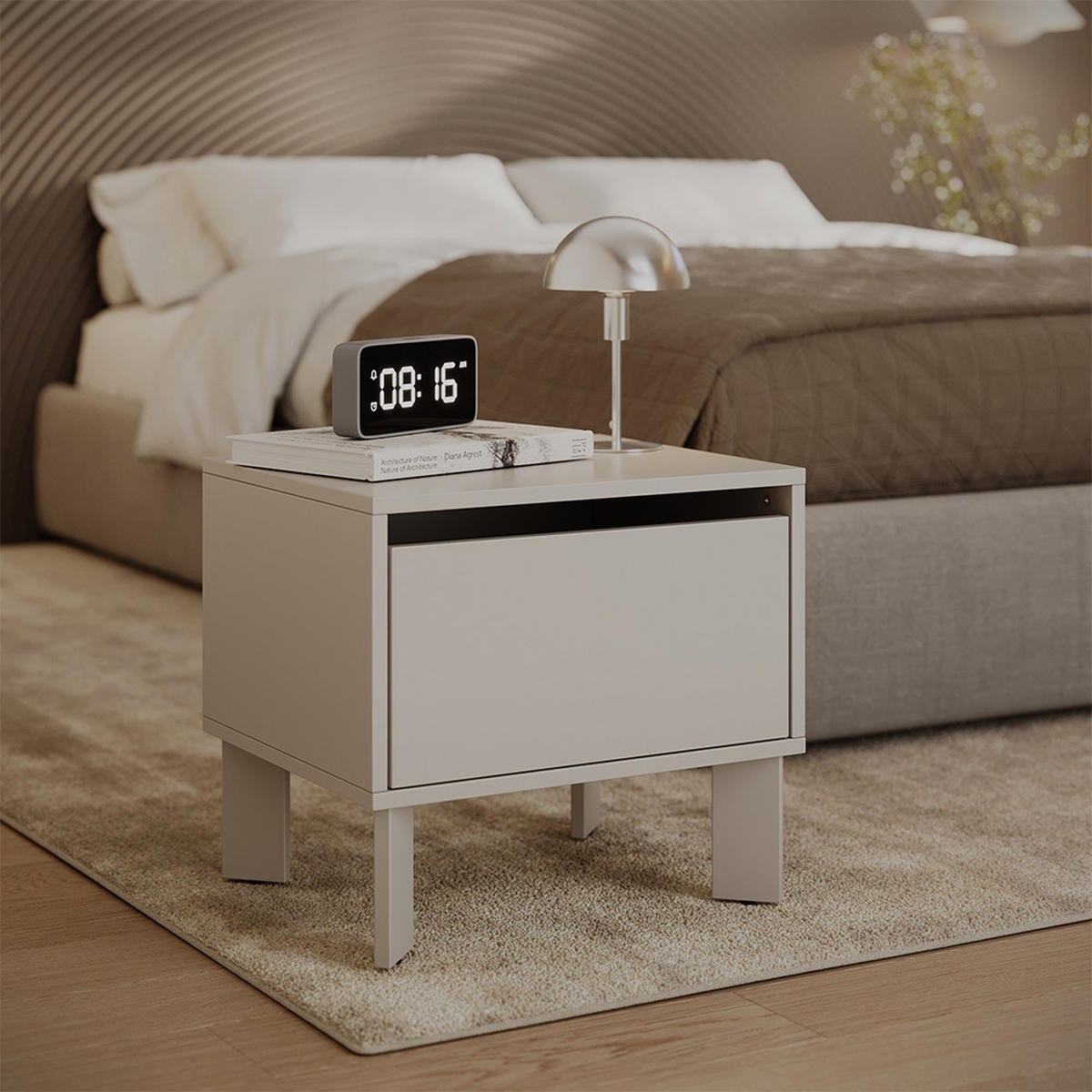 NACHTTISCH Monti, Cashmere, 48.2 x 44 cm mit Schublade - Kaschmir, Holzwerkstoff (48.2/44/40cm) - Vicco
