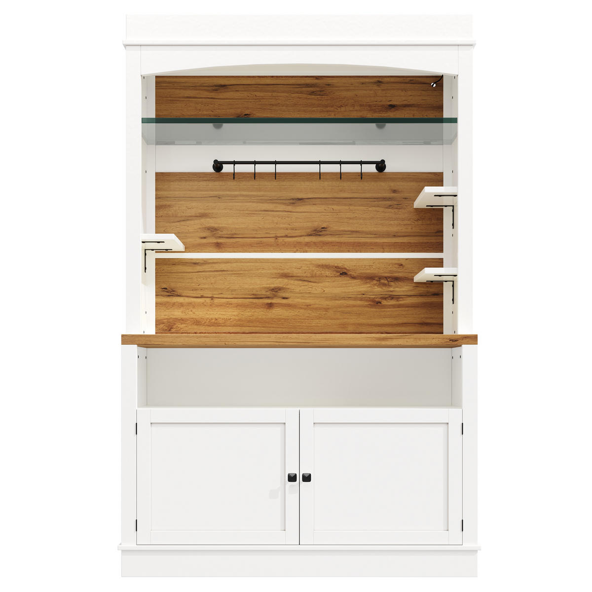 KÜCHENSCHRANK 107x34x184 cm, LED-Beleuchtung, 6 Haken, Glasboden, Weiß - Weiß, Holzwerkstoff (107/184/34cm) - FOHERE