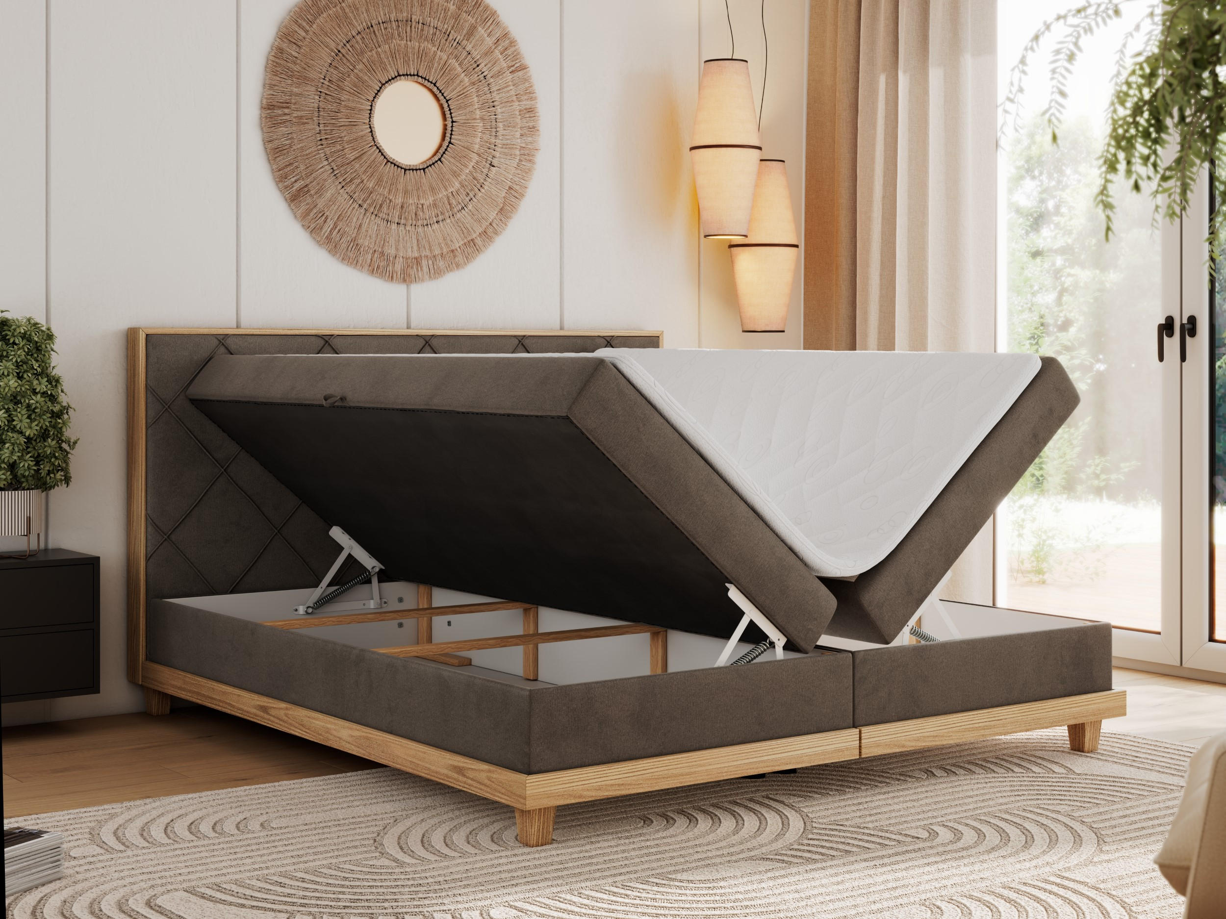 Thumbnail - MKS Boxbett, Braun, Textil, 2-Sitzer, H4, Rechteckig, 180x200 cm, Oeko-Tex®, Schlafzimmer, Betten, Boxspringbetten