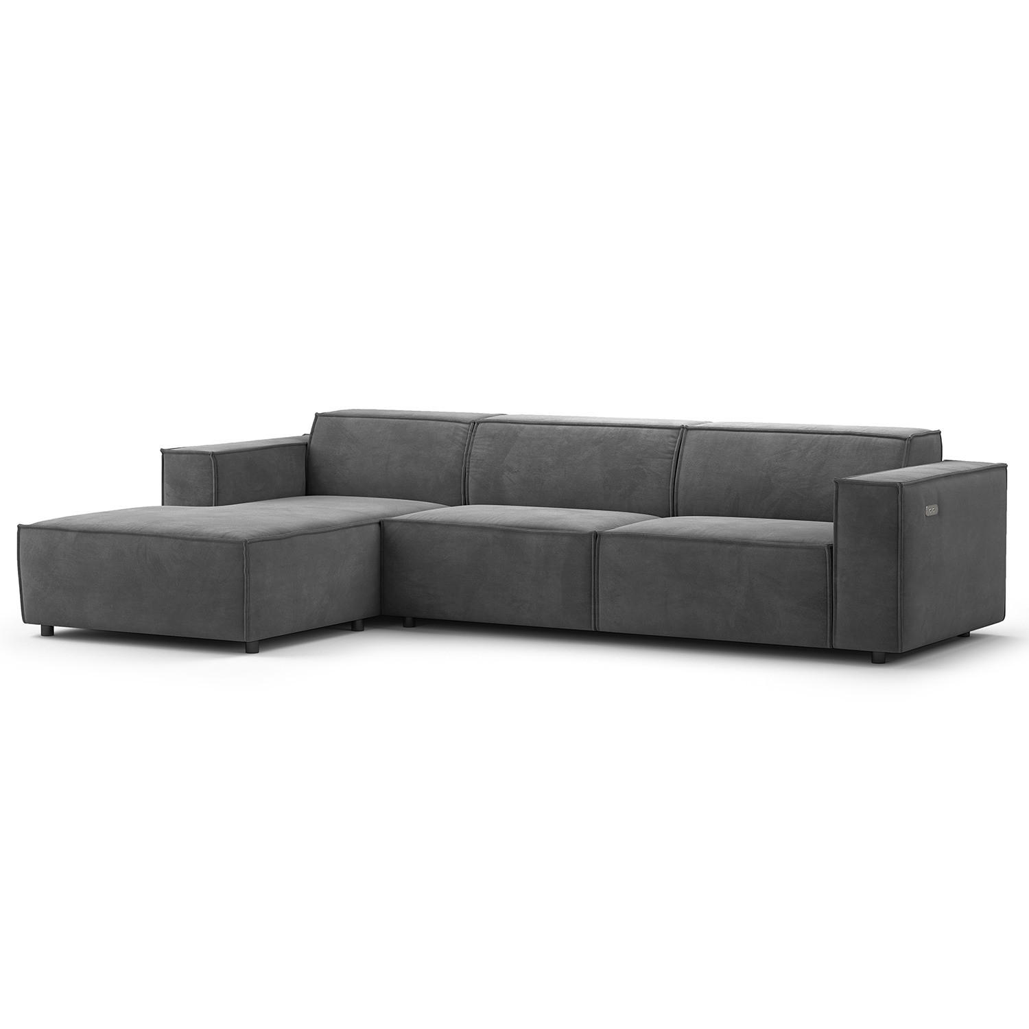 ECKSOFA mit Longchair - Schwarz/Grau, Kunststoff/Textil (294/177cm) - home24