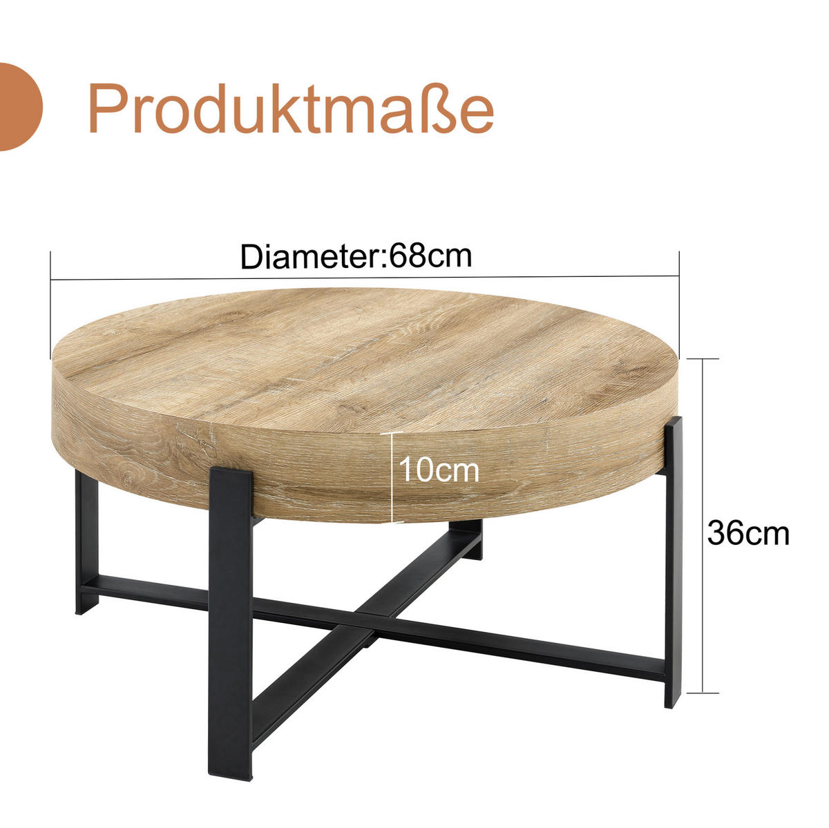 COUCHTISCH 68/36 cm Schwarz aus MDF und Metall mit Kreuzgestell - Schwarz, Holzwerkstoff (68/68/36cm) - OKMYHOME