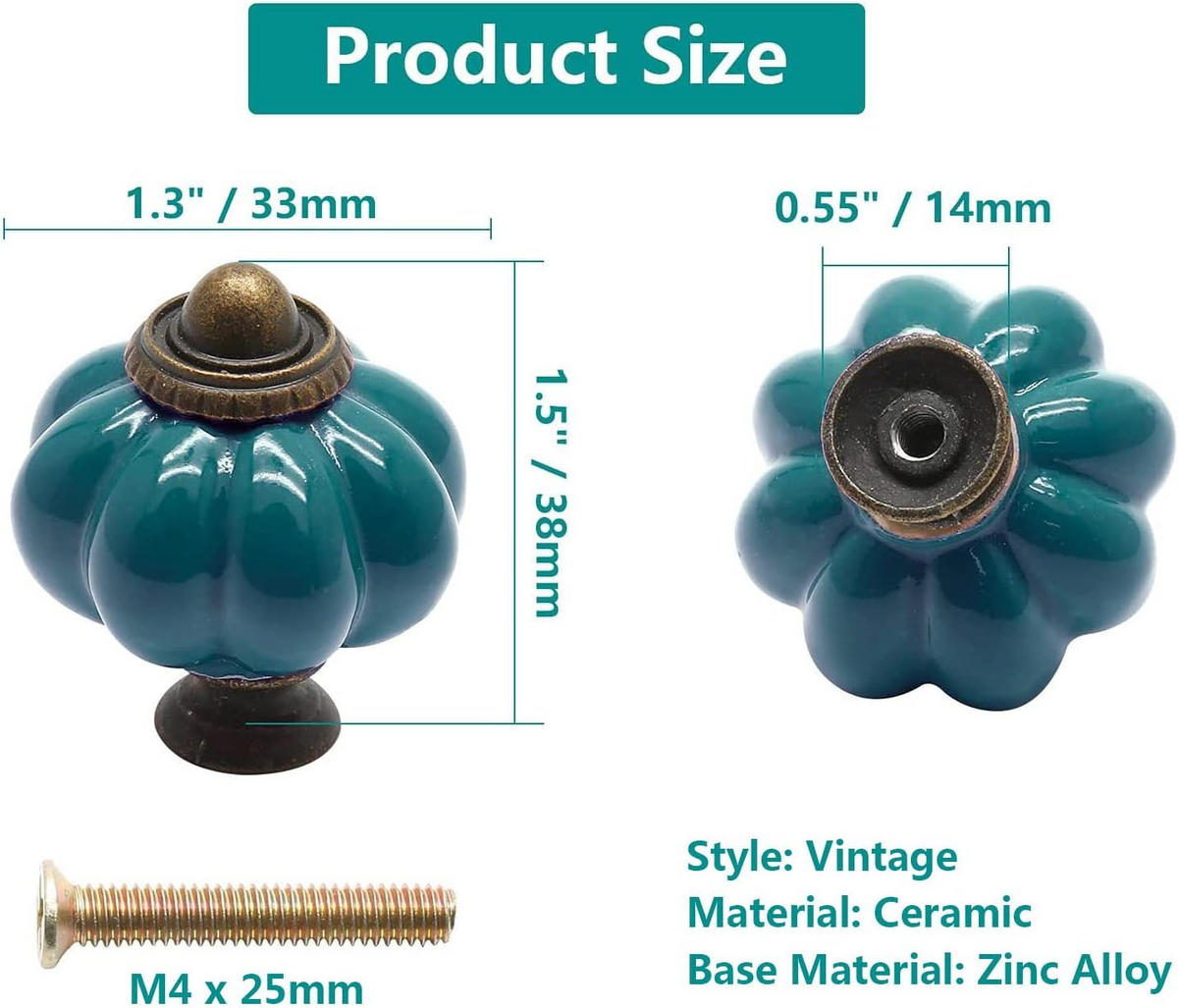 SCHRANKKNOPF Keramik Türkis 12er-Set - Blau, Metall (3.3/3.8/3.3cm)