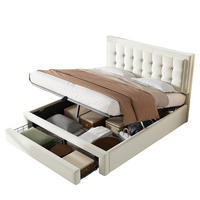 POLSTERBETT 140/200 cm Beige mit hydraulischem Bettkasten und 2 Schubladen aus Samt - Beige, Textil (140/200cm) - OKWISH