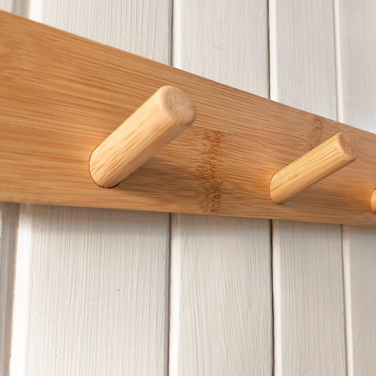 WANDGARDEROBE Bambus Natur 5 Haken 50x1,5x6 cm - Naturfarben, Naturmaterialien (50/5.5/6cm) - Begryf