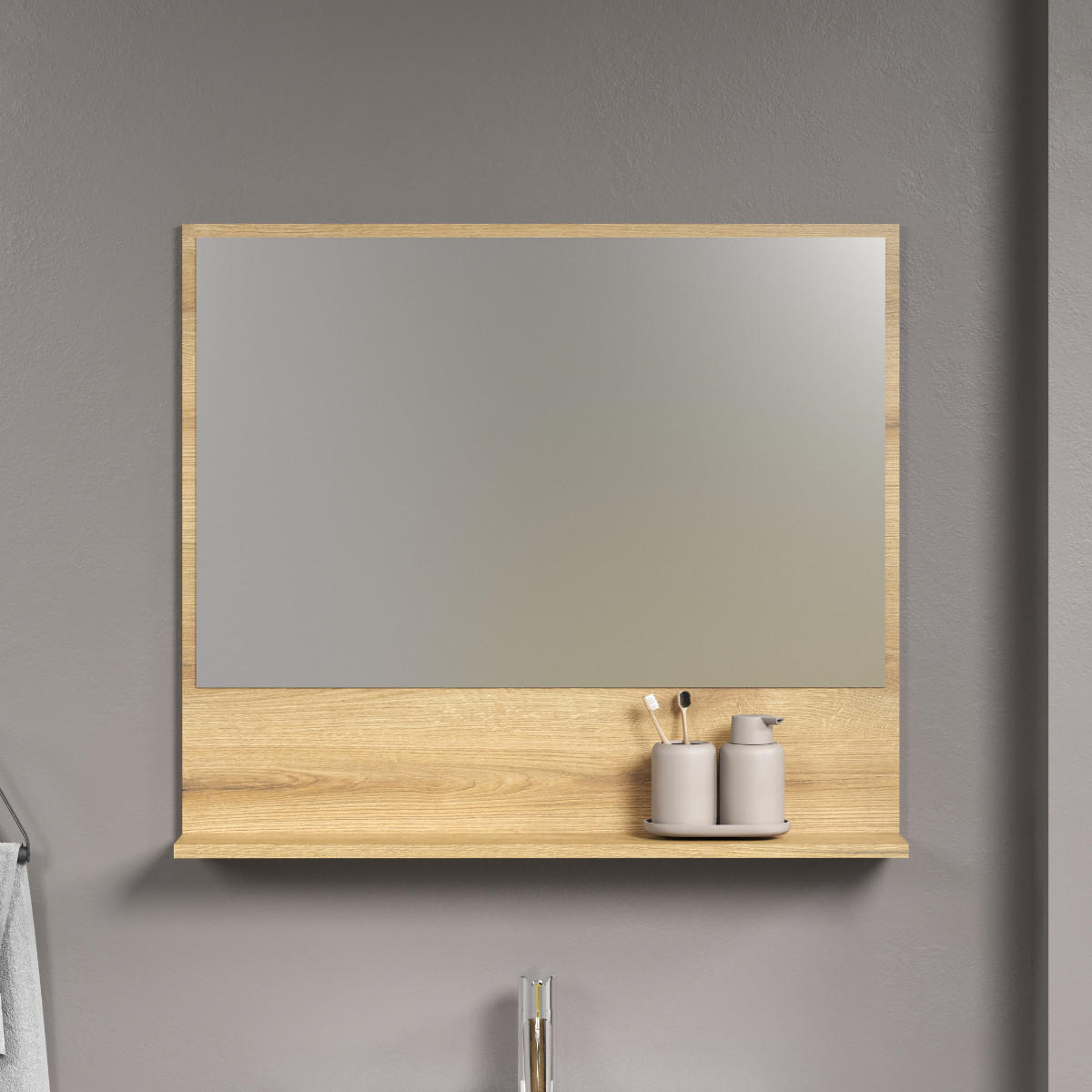 WANDSPIEGEL PureBliss Eiche Dekor - Eichefarben, Holzwerkstoff (80/74/14cm) - Trendteam