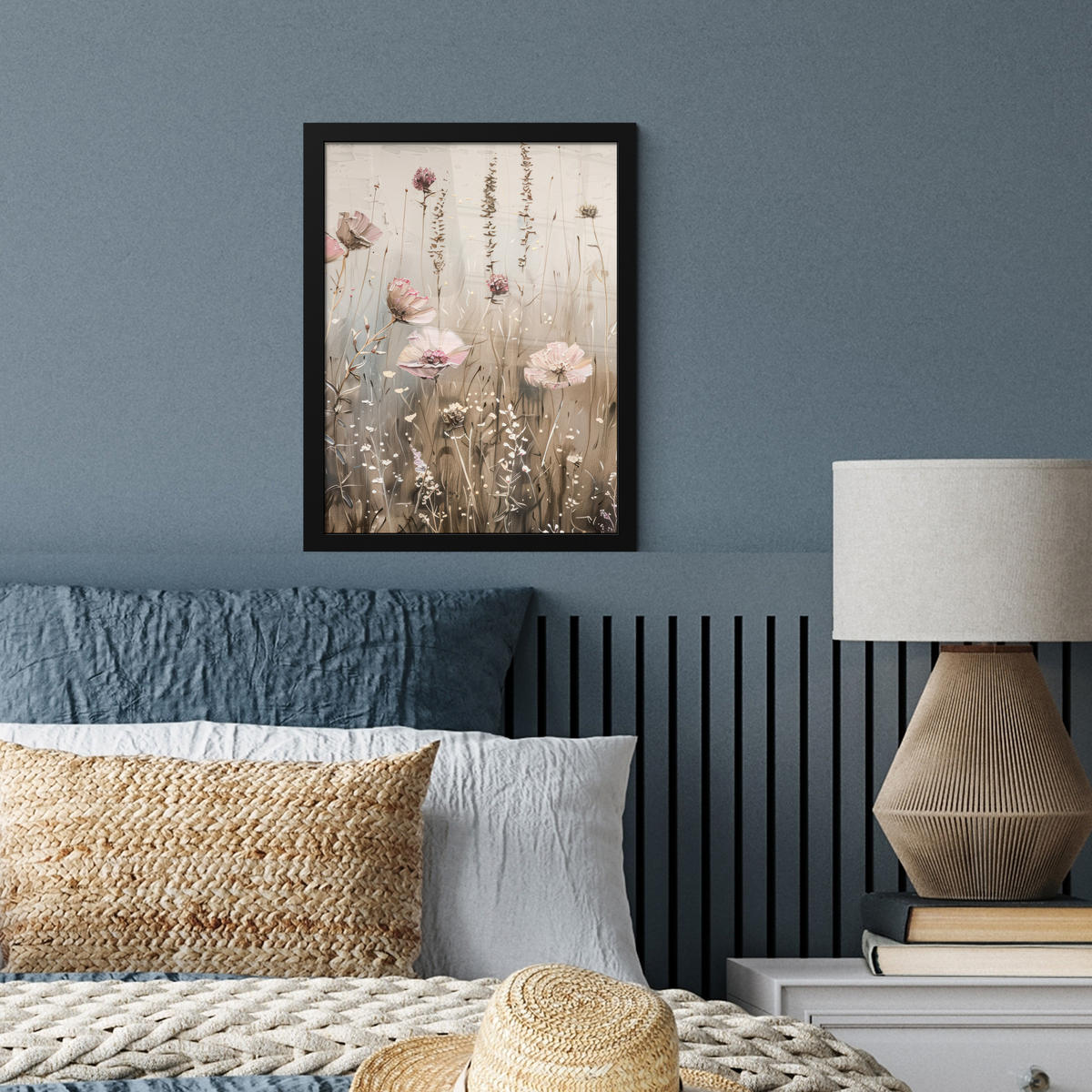 GERAHMTES BILD Blumen - Rosa - Modern - Beige 30x40 cm - Beige, Papier (30/40cm) - MuchoWow